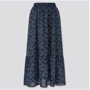 Anna Sui and Uniqlo collab black, blue and purple tiered peasant long skirt NWT